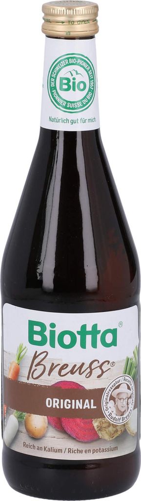 A bottle of Biotta Breuss Original vegetable juice.