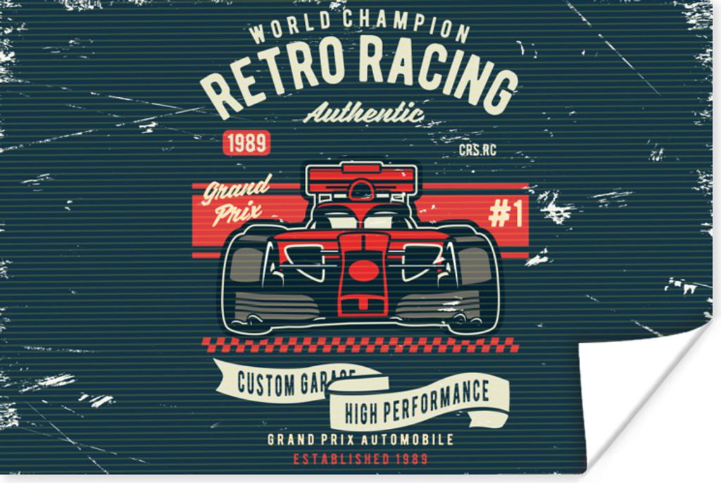 MuchoWow Poster Rennwagen - Rennstrecke - Retro - Zeichnung 60x40 cm - Schlafzimmerdekoration