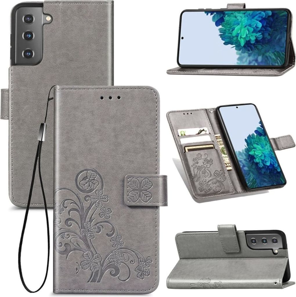 König Design Hülle kompatibel mit Samsung Galaxy S22 5G Kunstleder Handyhülle - Handy Case Grau