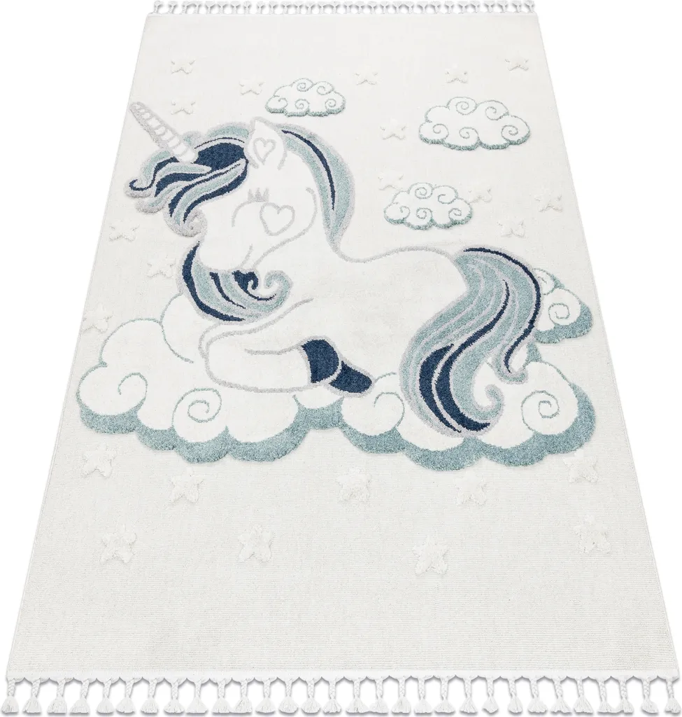 Tapis enfant YOYO GD49 Licorne blanc et gris à relief 160x220 cm