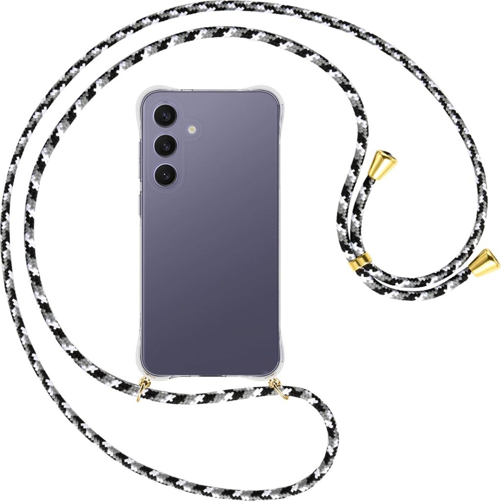 Handykette Backcover-Schutzhülle mit Band (Metall goldfarben) für Samsung S25 Plus - schwarz/grau/weiß