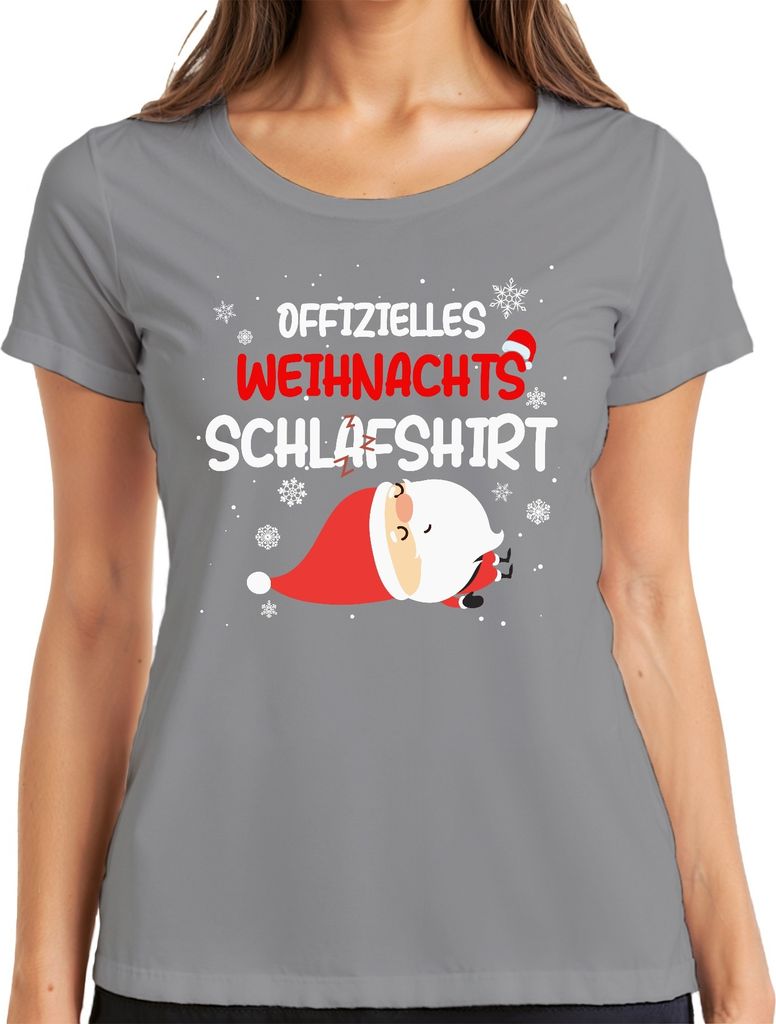 Offizielles Weihnachts-Schlafshirt Weihnachtsmann Santa - Weihnachten Xmas Christmas Damen T-Shirt, Grau, M