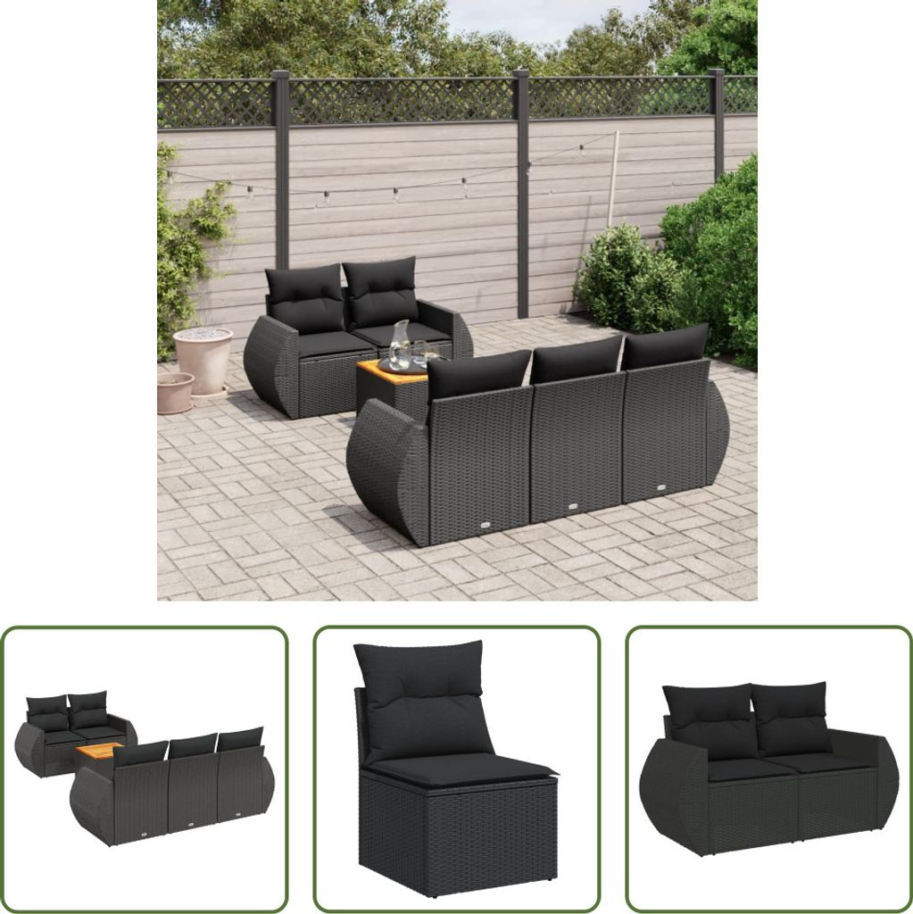 The Living Store 6-tlg. Garten-Sofagarnitur mit Kissen Schwarz Poly Rattan