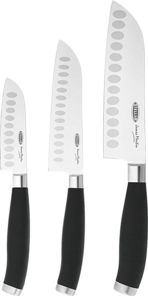 Set mit 3 James Martin Santokumessern, Edelstahl, 9/13/15 cm, silber/schwarz