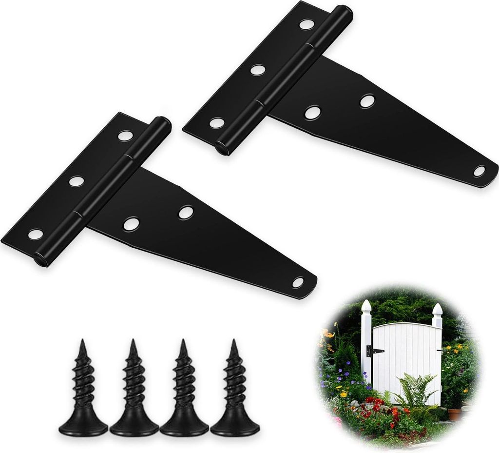 2 schwarz lackierte T-förmige Scharniere (7,6 cm) + 4 Schrauben 4 * 14