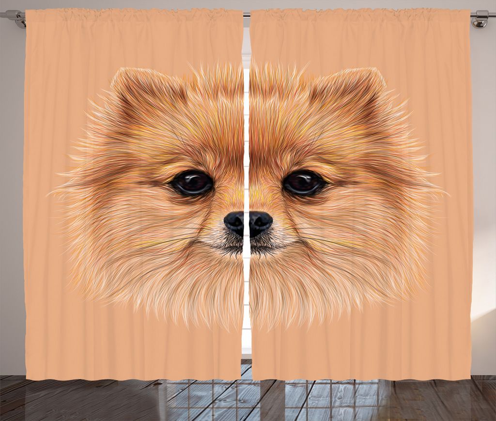 ABAKUHAUS Tier Rustikaler Gardine, Vintage Pomerian Hund, Schlafzimmer Kräuselband Vorhang mit Schlaufen und Haken, 280 x 175 cm, Mehrfarbig
