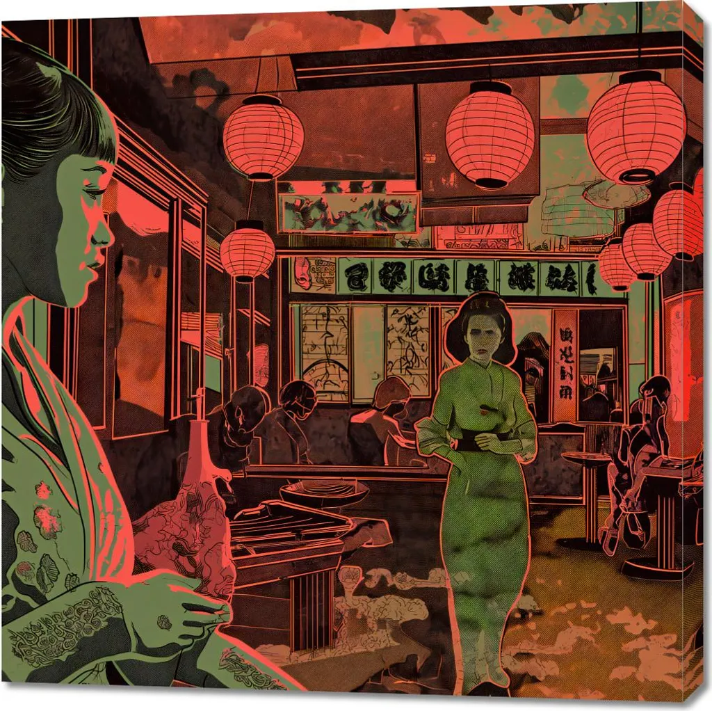 Tableau Japon Vie nocturne 90x90 cm - Grand format toile haute définition