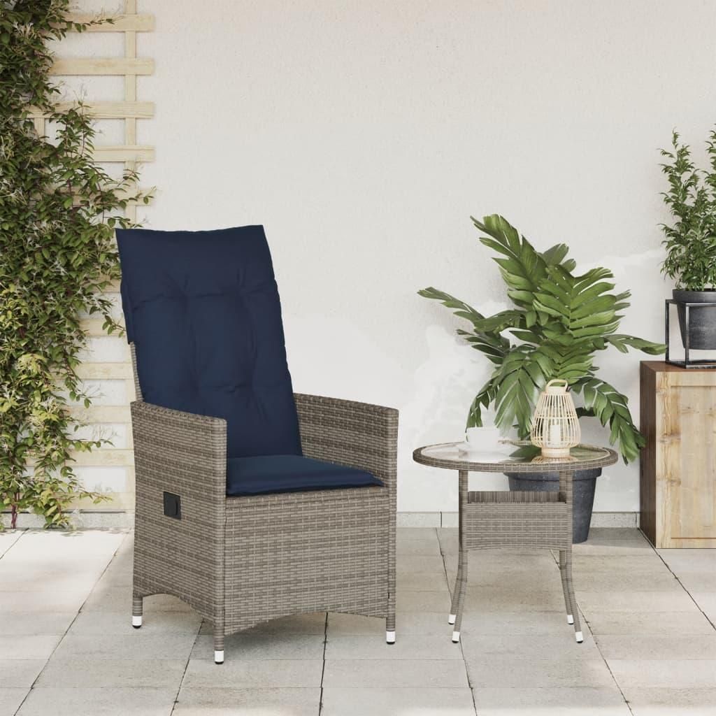 Möbel Outdoor-Stuhl/Picknickstuhl - Gartensessel Verstellbar mit Kissen Grau Poly Rattan - 56x59x92 cm Top7334699