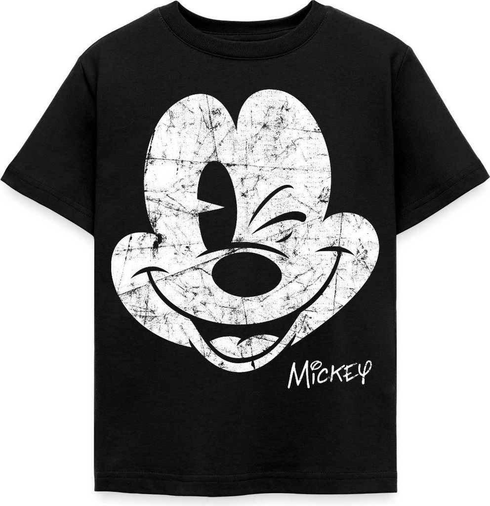 Mickey & Minnie Retro Mickey Mouse Zwinkernd Kinder T-Shirt, 98/104 (3-4 Jahre), Schwarz
