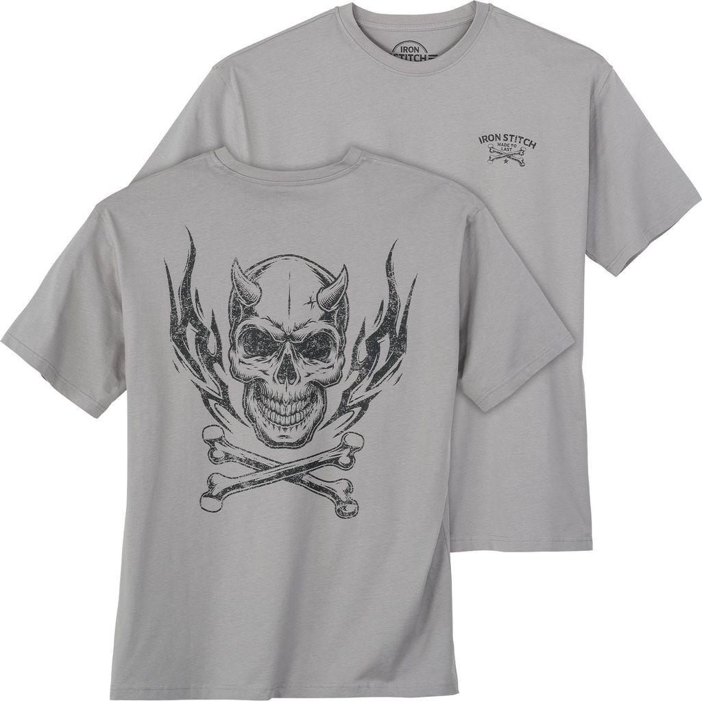 Iron Stitch Totenkopfprint Übergröße T-Shirt grau