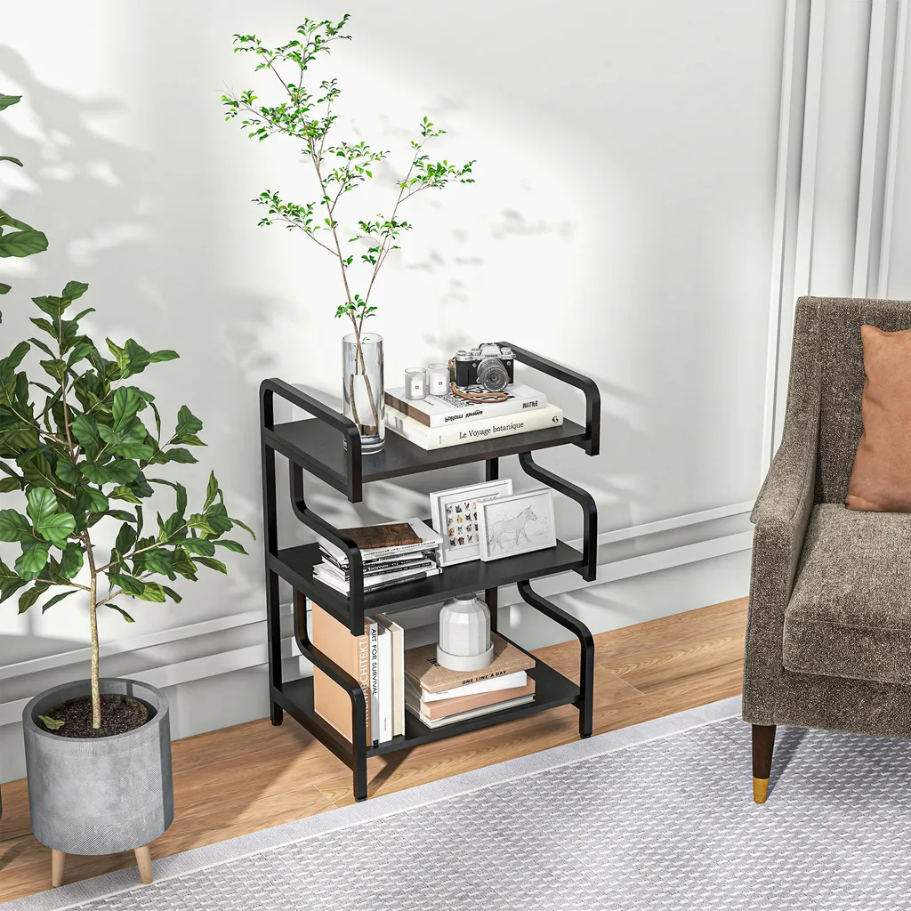 HOMCOM Support d'Imprimante Noir à 3 Niveaux en Bois et Métal 55x40x77cm