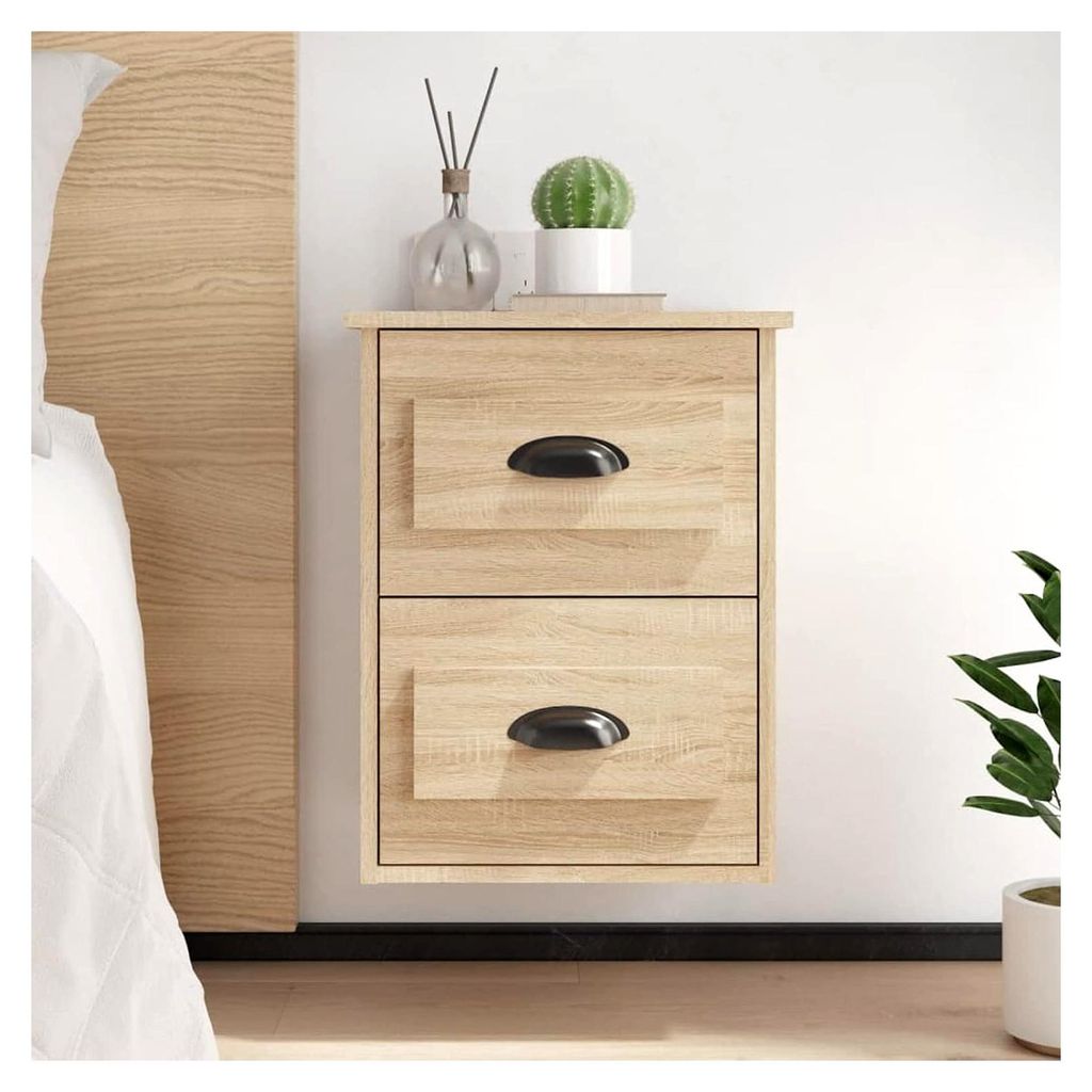 2 Stück Wand-Nachttisch hängend mit Schublade für das Schlafzimmer, Holzwerkstoff Sonoma-Eiche 41,5x36x53 cm