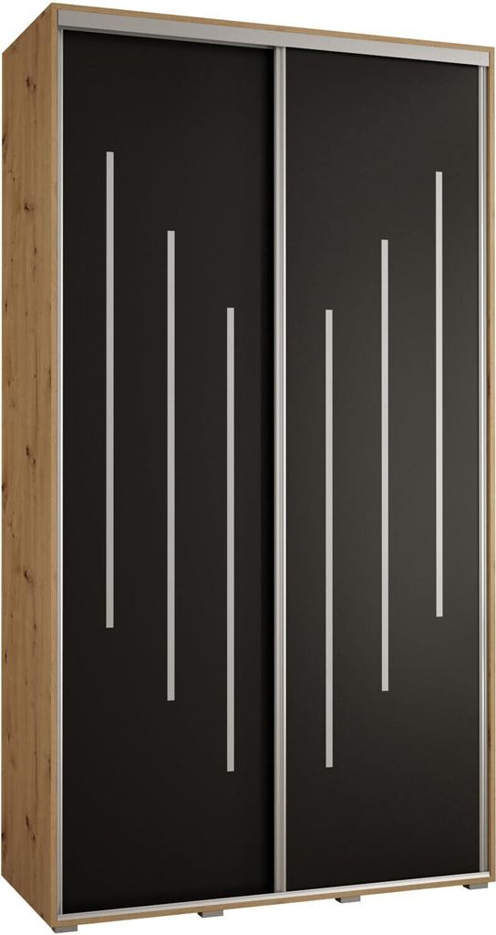 MEBLE KRYSPOL Cannes 8 Schrank mit 2 Schiebetüren - 205,2x140x60 cm - Artisan Schwarz Silber