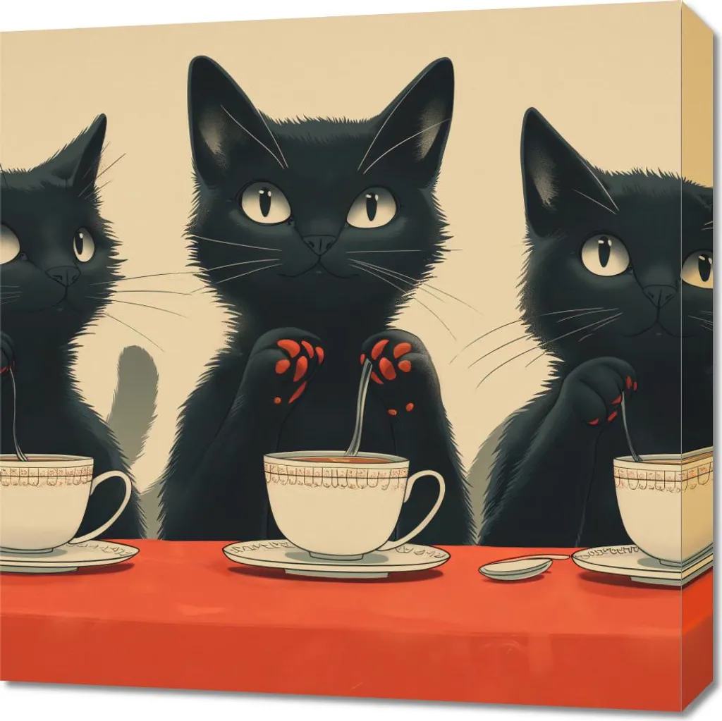 Caffetteria dei Gatti Neri - Quadro su Tela 60x60 cm Alta Qualità