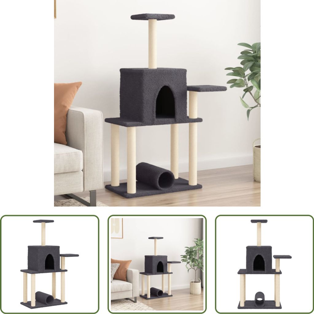 The Living Store Kratzbaum mit Sisal-Kratzsäulen Dunkelgrau 122 cm