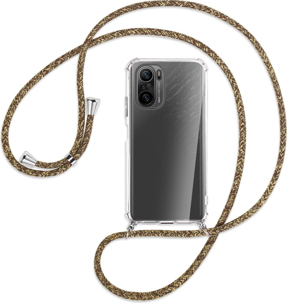 Handykette Backcover-Schutzhülle mit Band (Metall silberfarben) für Xiaomi Mi11i / Poco F3 (Pro), Redmi K40 - braun+beige