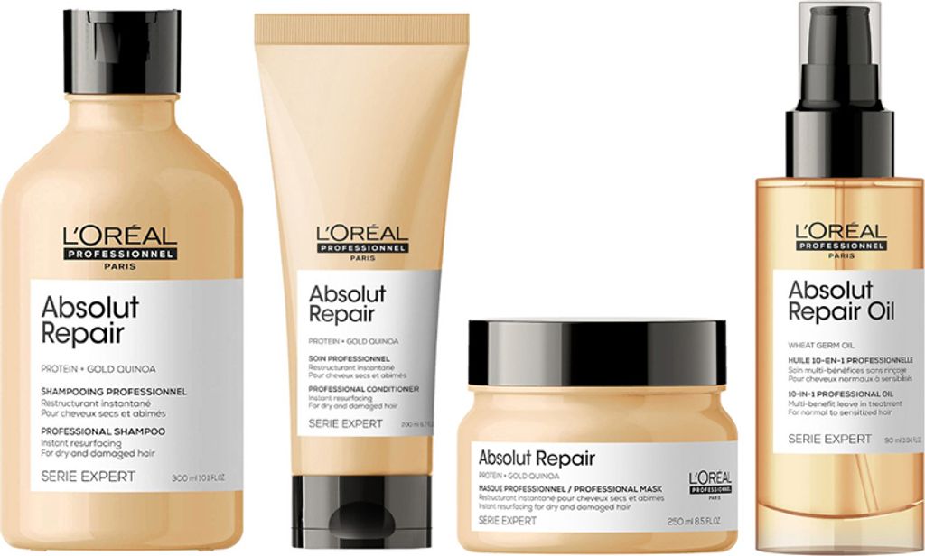 Loreal Absolut Repair Shampoo 300ml NEW + Loreal Absolut Repair Conditioner 200ml NEW + Loreal Absolut Repair Mask 250ml NEW + Loreal Absolut Repai...