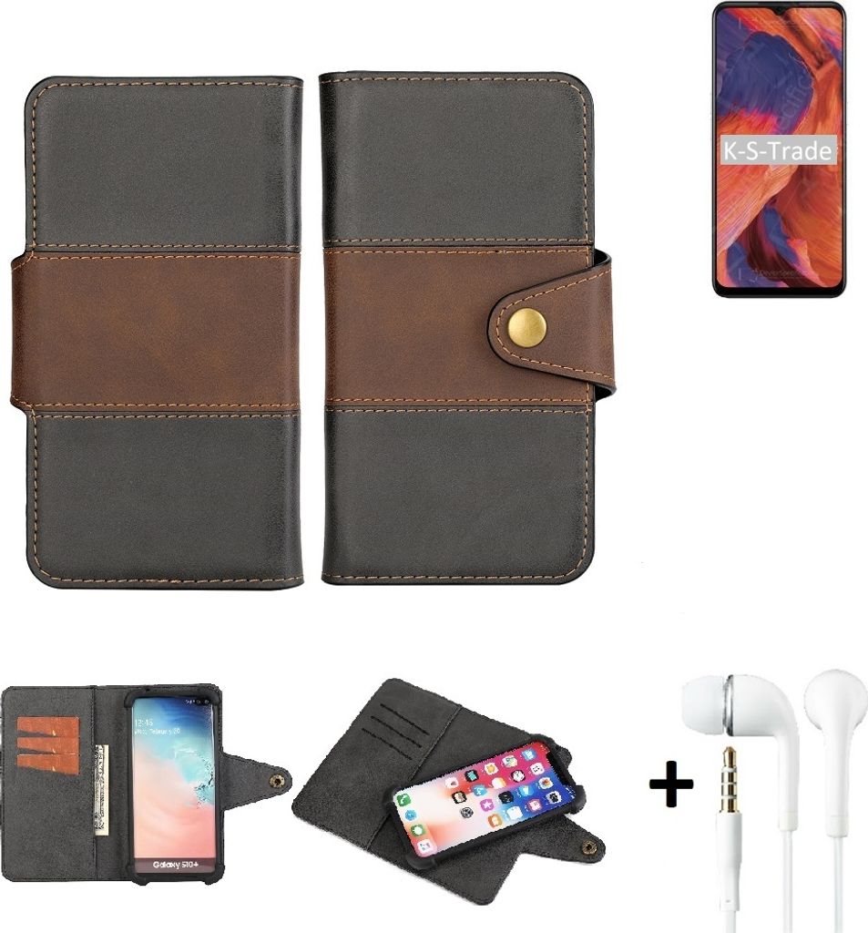 K-S-Trade Handyhülle Schutzhülle Bookstyle Wallet-Case kompatibel mit Nokia 3.4 + earphones Bumper rundumschutz schwarz-braun 1x