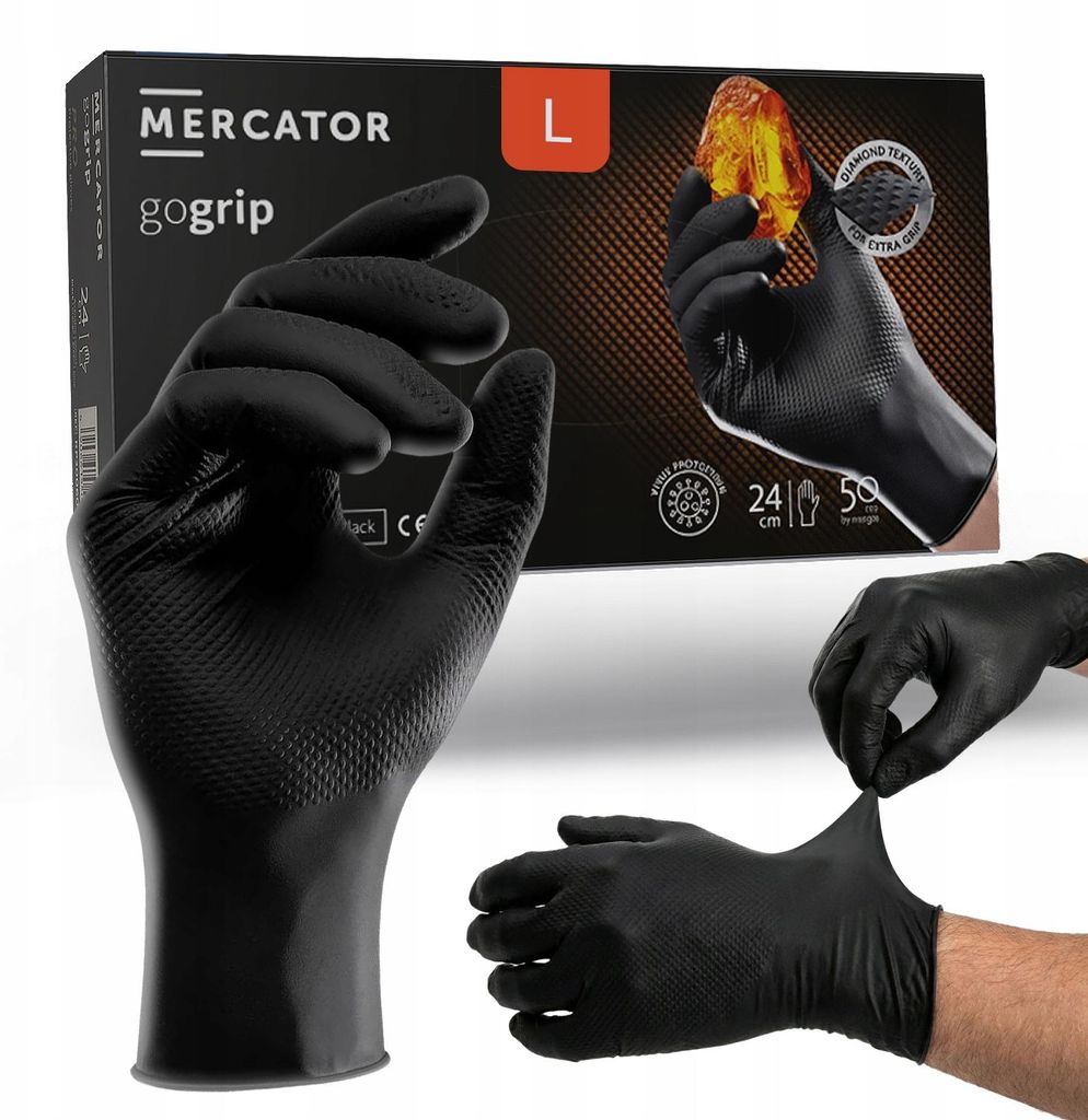 NITRIL-WERKSHANDschuhe, strapazierfähig, GOGRIP BLACK, schwarz, 50 Stück, Größe L