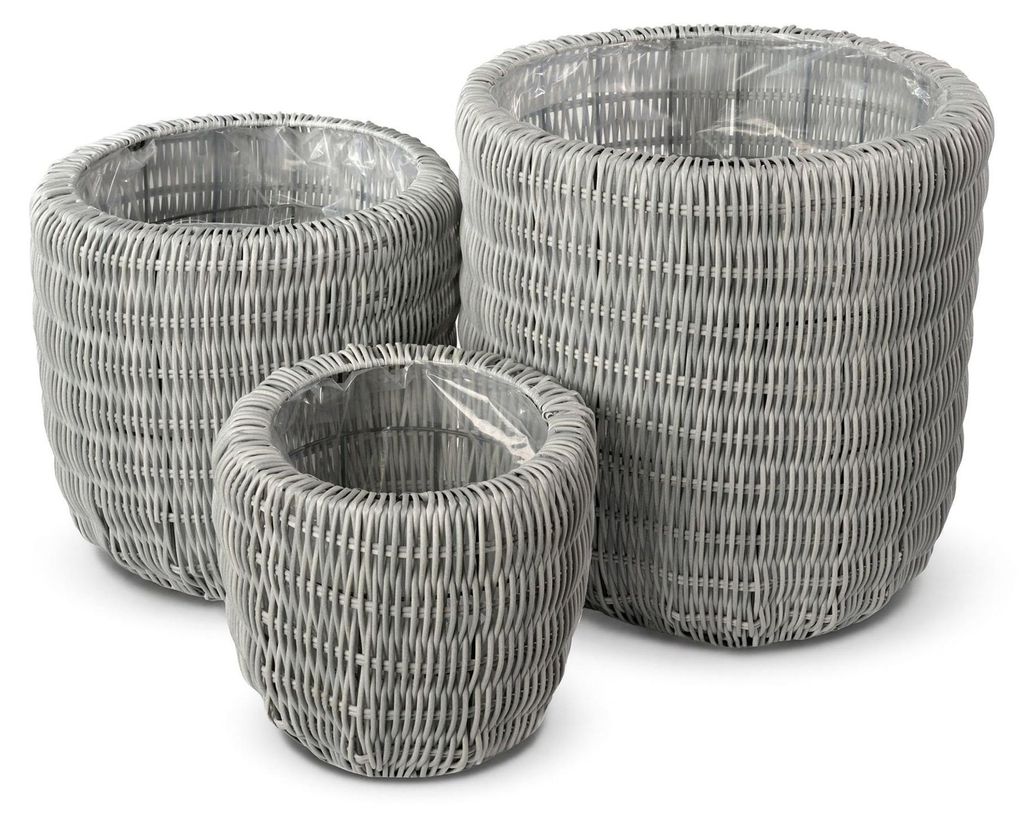 di volio Pflanzkübel Set LEPORI 3 hohe runde Polyrattan Produktbild 