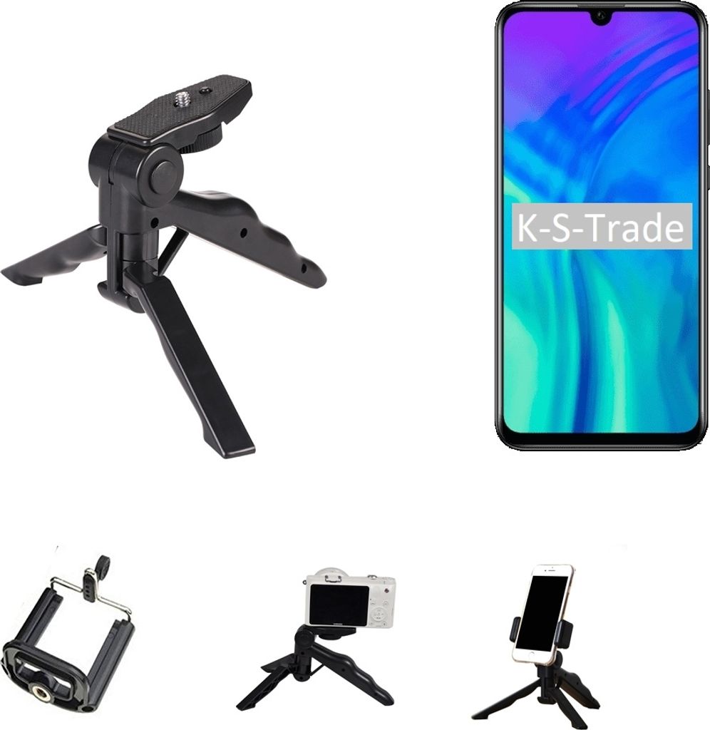 K-S-Trade Stativ Tisch-Ständer Dreibein Handy-Stativ Ständer kompatibel mit Huawei Honor 20 Lite Mini-Stativ Smartphone Tripod Handy-Stativ aus