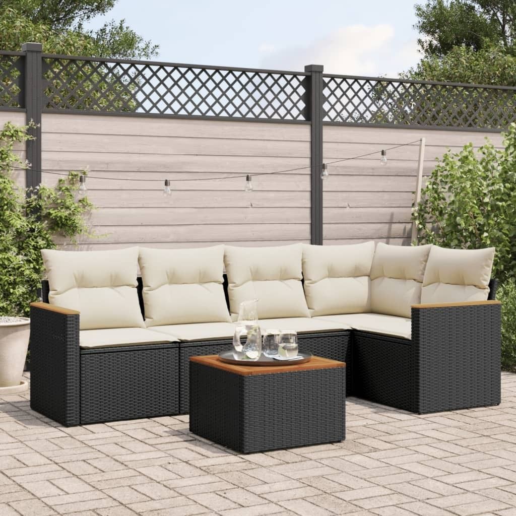 Möbel 6-tlg. Garten-Sofagarnitur mit Kissen Schwarz Poly Rattan 2024