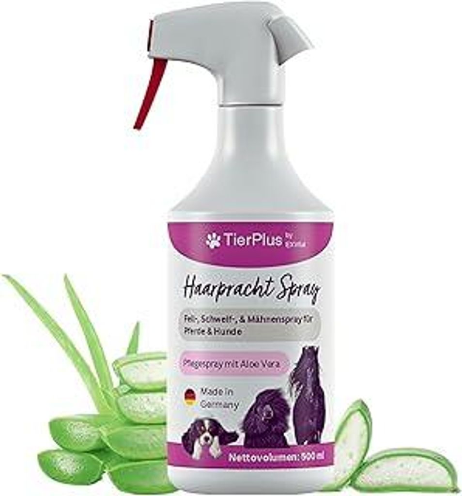 Haarpracht Spray für Pferde & Hunde, 500 ml Sprühflasche, Fell-, Schweif-, & Mähnenspray, Pflegespray für seidigen Glanz, leichte Kämmbarkeit ...
