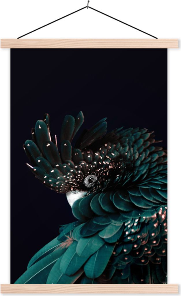 MuchoWow Textilposter Kakadu - Vogel - Schwarz 60x90 cm mit holzfarbenen Rahmen - Textil