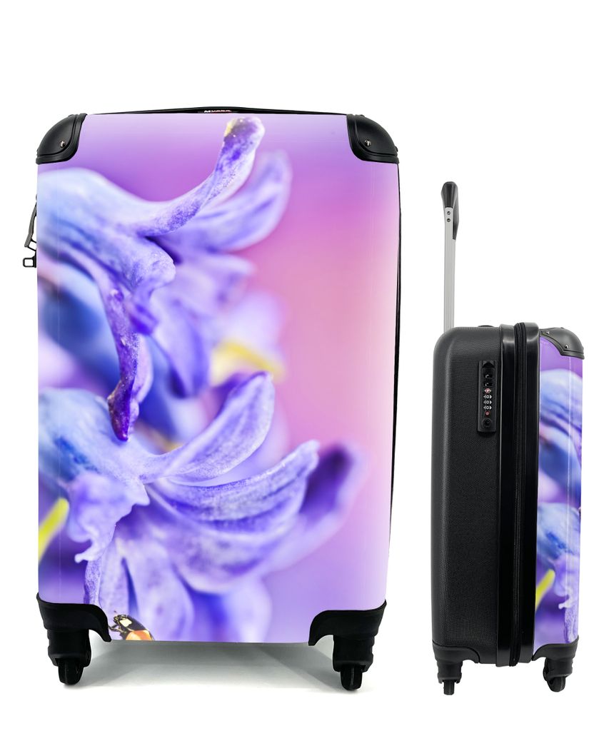 MuchoWow Koffer Handgepäck Trolley Rollkoffer Kleine Reisekoffer mit 4 Rollen - Hyazinthe - Marienkäfer - Lila - Cabin Size < 55x40x23 cm & 55x...