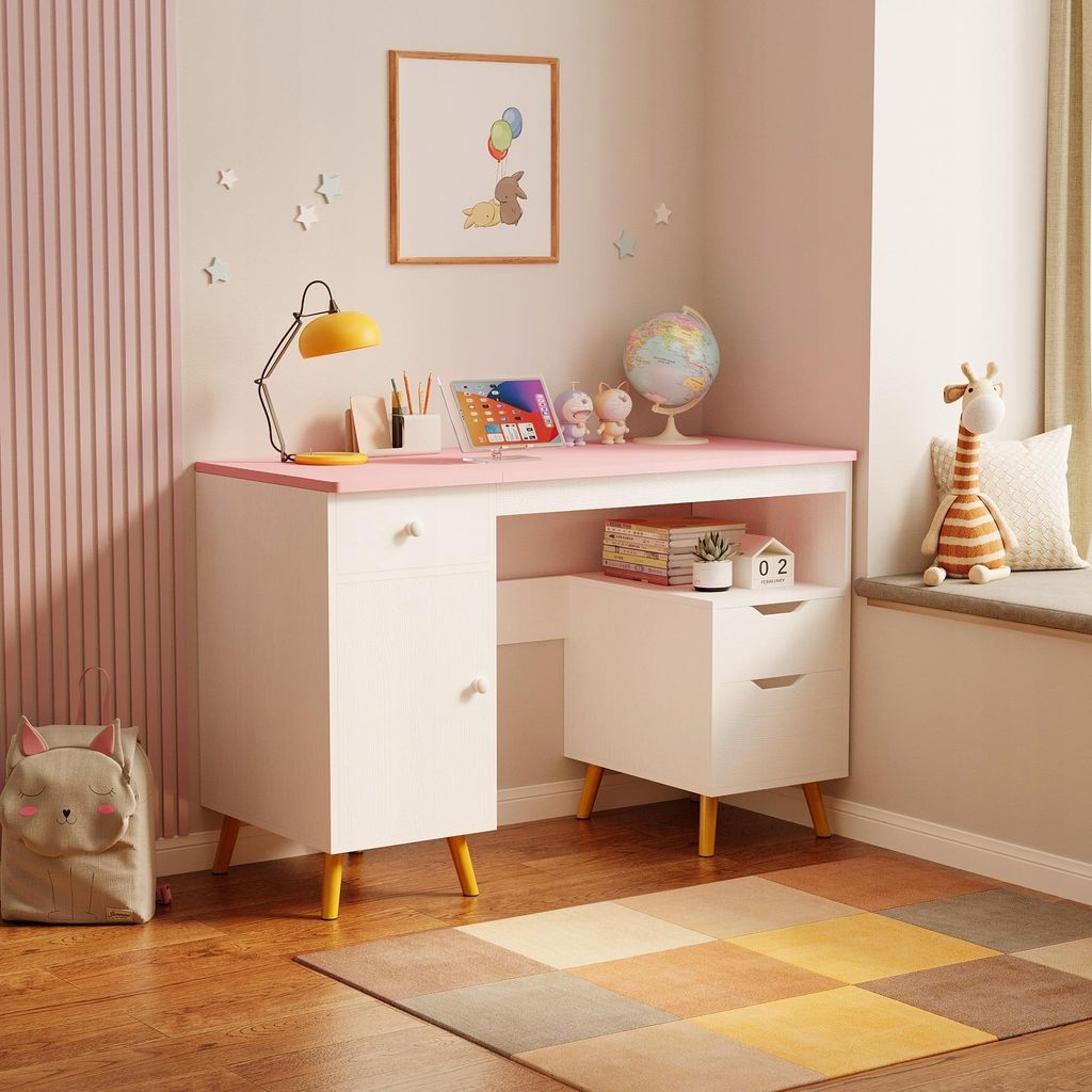 Entzückender Kinderschreibtisch Für Mädchen – Weiss-Rosa Produktbild 