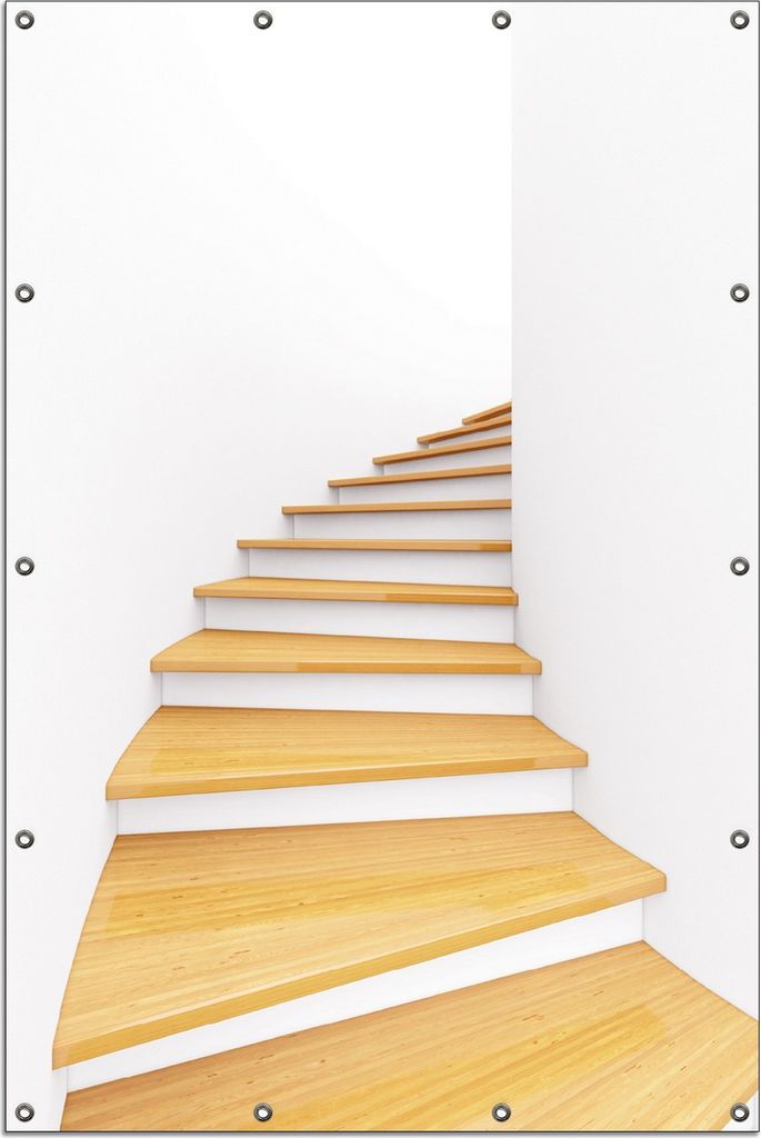 Wallario Outdoor-Poster für Garten oder Balkon, Motiv Wendeltreppe aus hellem Holz, in ca. 120 x 180 cm