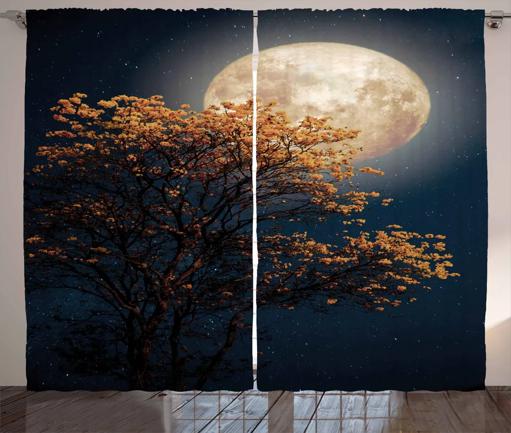 Rideau rustique fleurs jaunes rétro ABAKUHAUS salon 280x225cm bleu