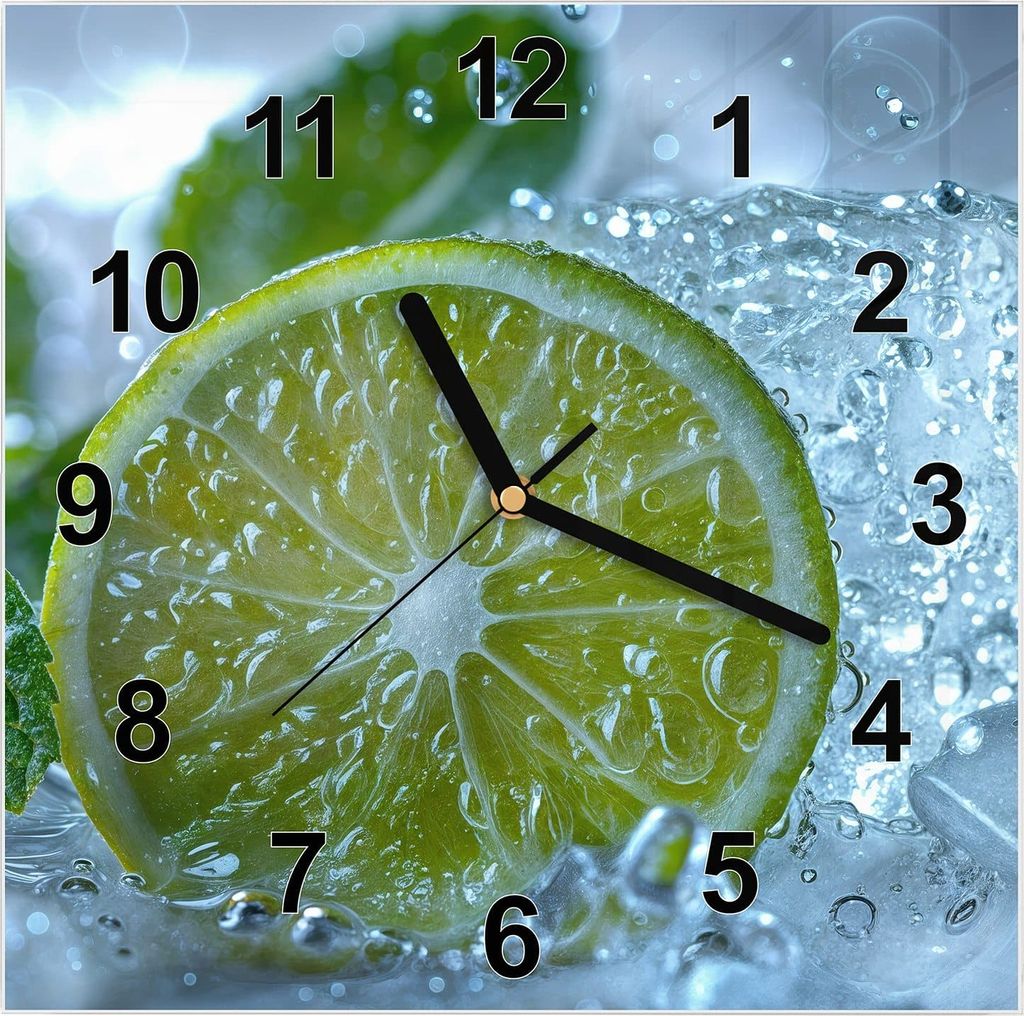 Wanduhr aus Glas mit Motiv Erfrischende Limette- 30 x 30 cm - inkl. Aufhängesystem