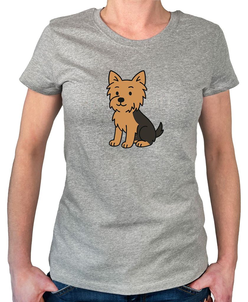 Huuraa Damen T-Shirt Yorkshire Terrier Yorkie Comic S Sport Grey Bio Baumwolle Fairtrade Damenshirt Geschenkidee