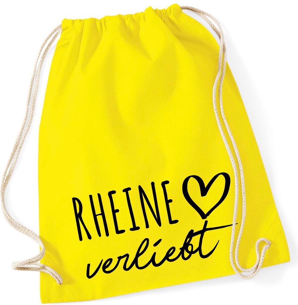Huuraa Turnbeutel Rheine verliebt 12 Liter Yellow Baumwolle Rucksack Geschenkidee