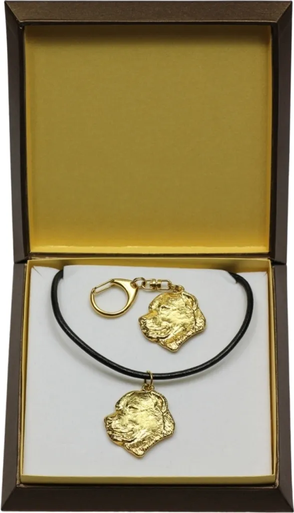 Set Alabai Portachiavi + Collana Oro: Regalo Cane Art-Dog Originale
