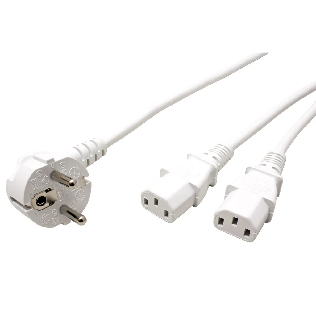 Cavo Alimentazione Y ROLINE 2m Bianco | Sdoppiatore Schuko 2x C13