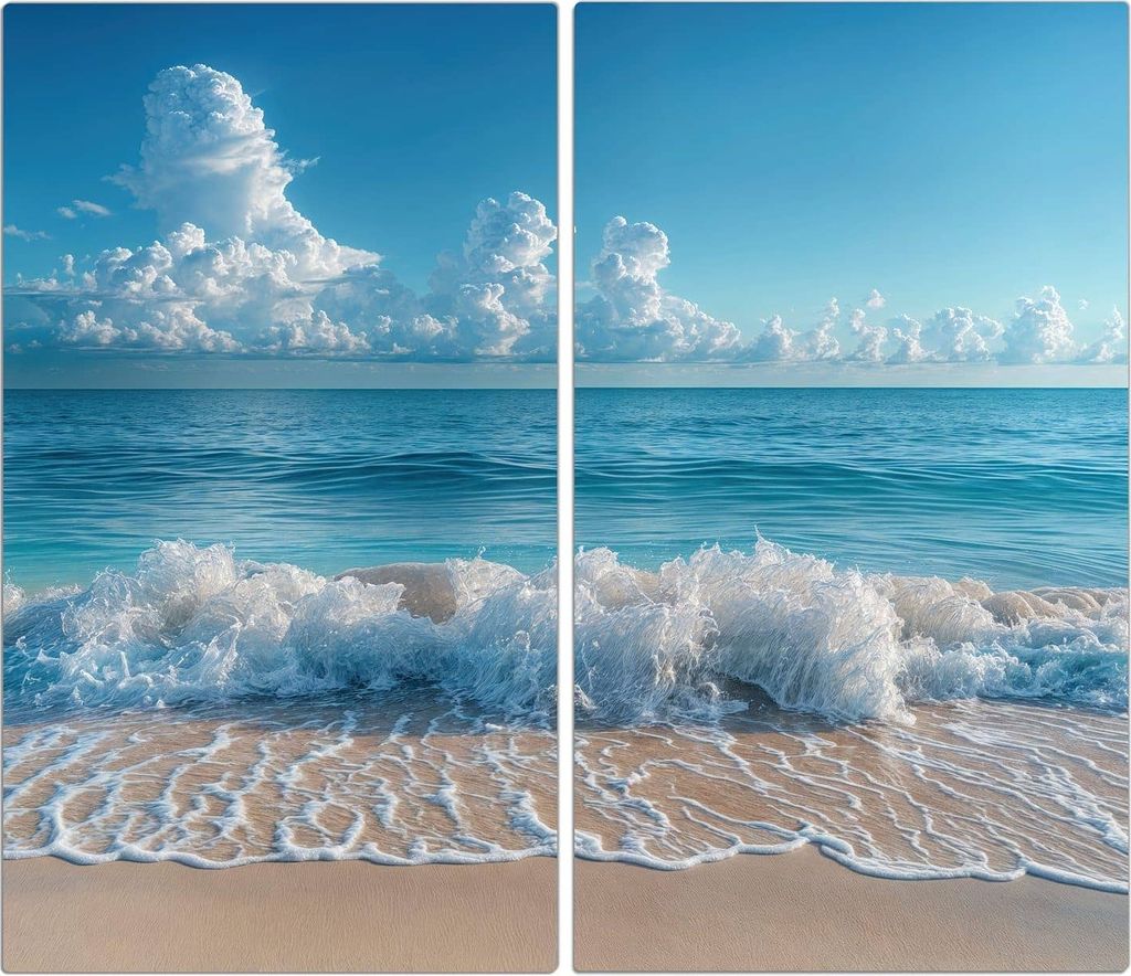 Spritzschutz Herdabdeckplatte Schneidebrett aus Glas Meereswellen 2-Teilig (60x52cm)