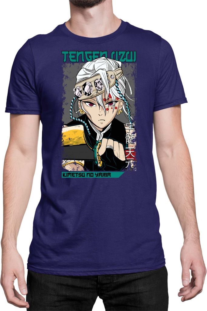 Herren T-Shirt Demon Anime Slayer Kimetsu No Yaiba Uzui Tengen 001, Man 3XL / Dunkelblau