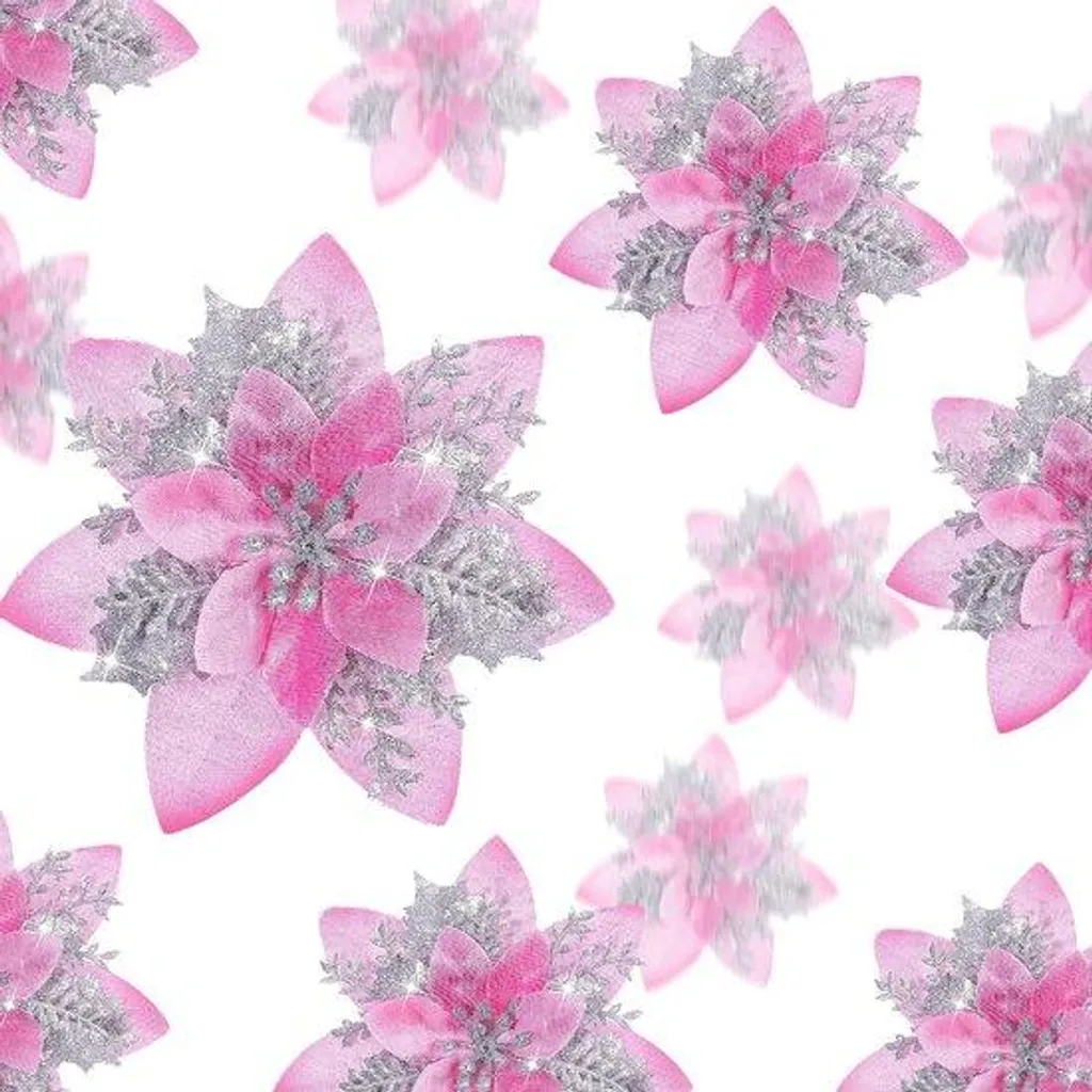 Étoiles de Noël décoratives multitailles - Lot de 36 fleurs à paillettes