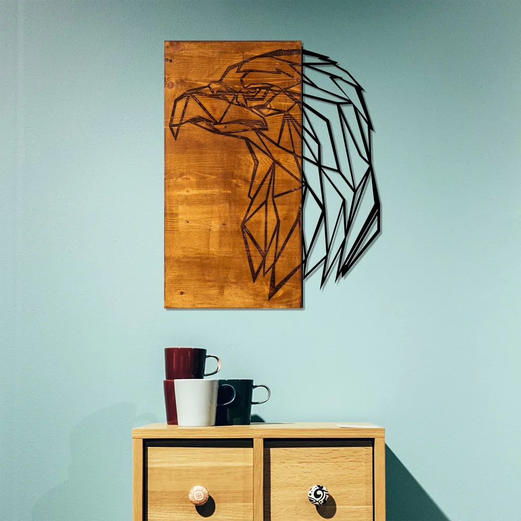Wallity, Kartal- SKL1288, Colore noce,Nero, Altre decorazioni per la casa, 47 x 58 cm, 50% legno (spessore: 3 cm) / 50% metallo