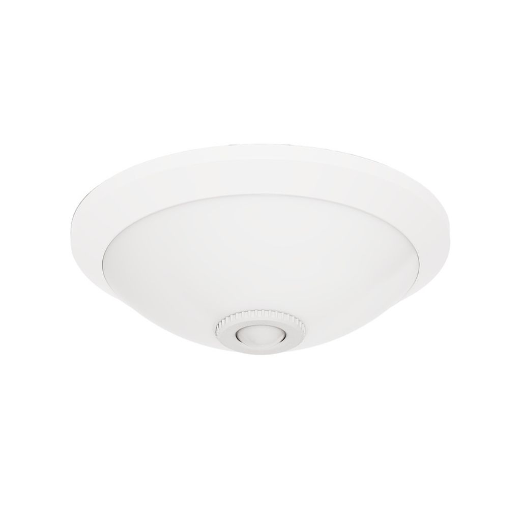 A white ceiling light with a motion sensor.