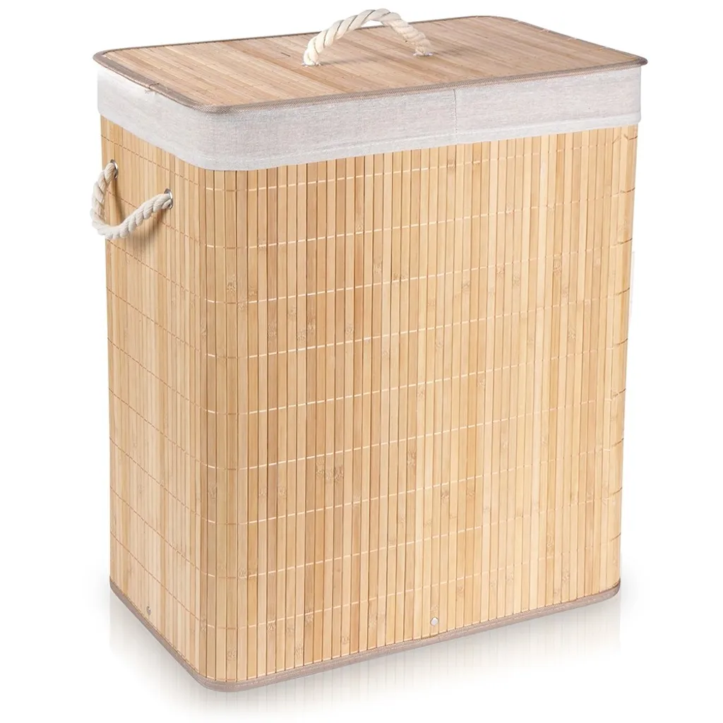 Panier à linge en bambou double compartiment avec couvercle - 100L