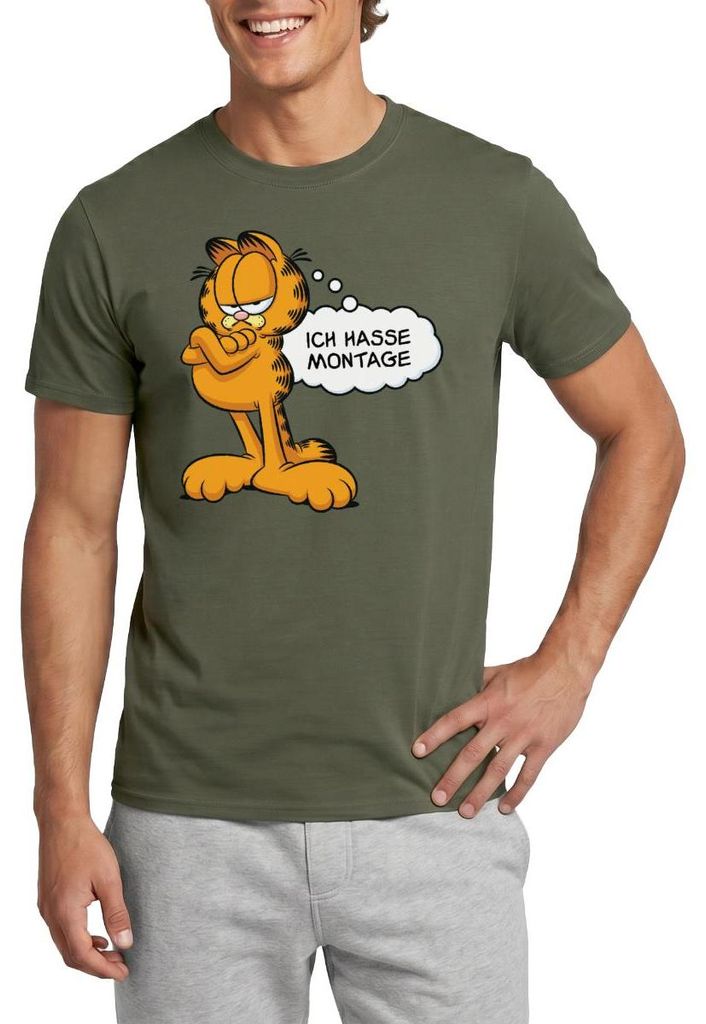 Spreadshirt Garfield Ich Hasse Montage Lustiger Spruch Männer T-Shirt, XL, Militärgrün