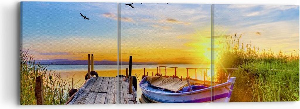 Bild auf Leinwand - Leinwandbild - See Boot Wasser - 90x30cm - Wand Bild - Wanddeko - Wandbilder - Leinwanddruck - Bilder - Kunstdruck - Wanddekora...
