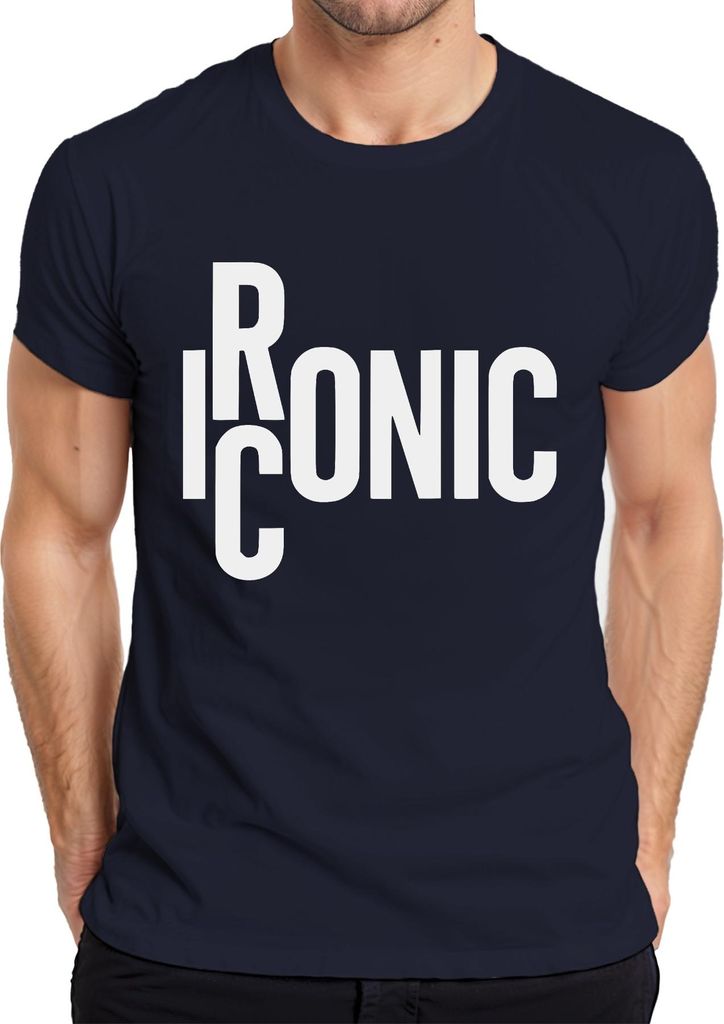 Iconic Schriftzug Statement Urban Minimalistisch Retro Vintage Herren T-Shirt, Navy, L