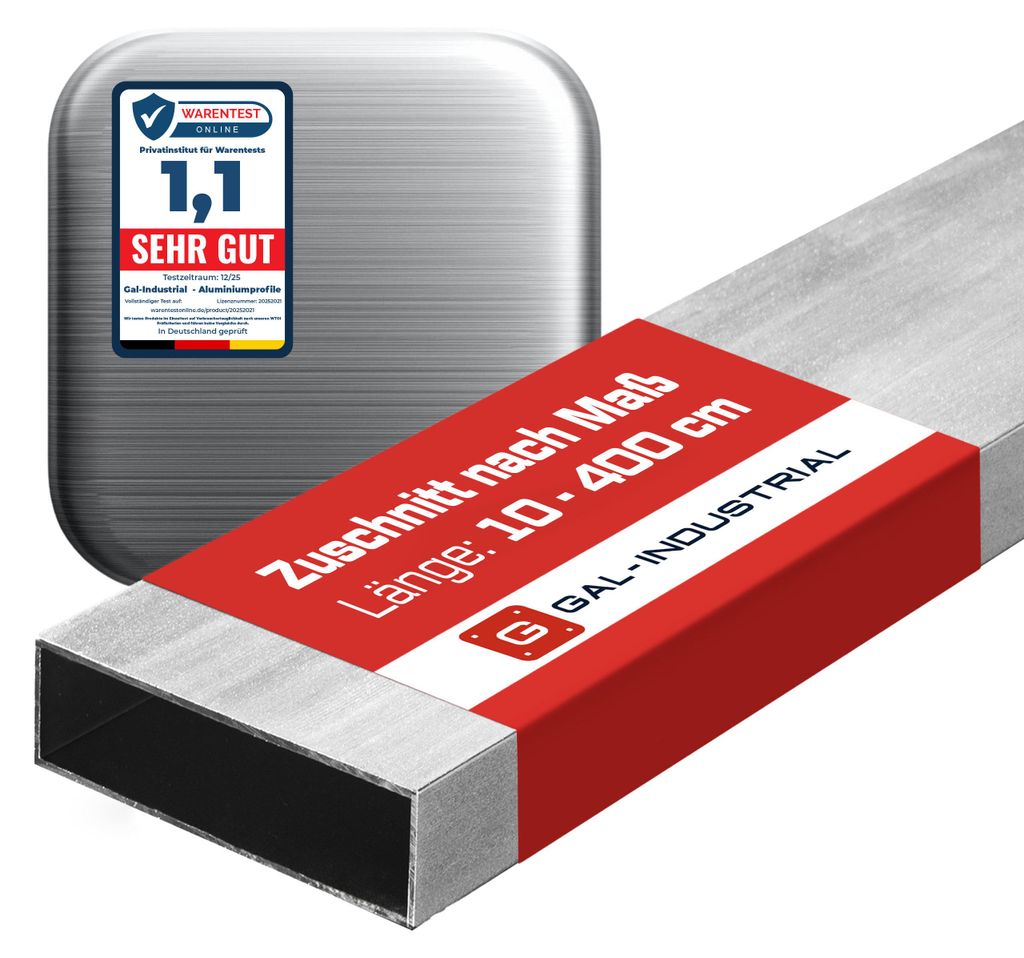Aluminiumprofil GEBÜRSTET 25x15x2mm 30 cm Rechteckrohr + Produktbild 