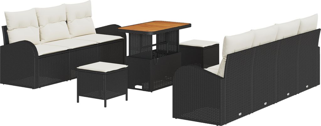 Best Möbel 10- teiliges Garten Sofa Set mit Kissen Schwarz Poly Rattan Akazie - Gartensofas CL61254