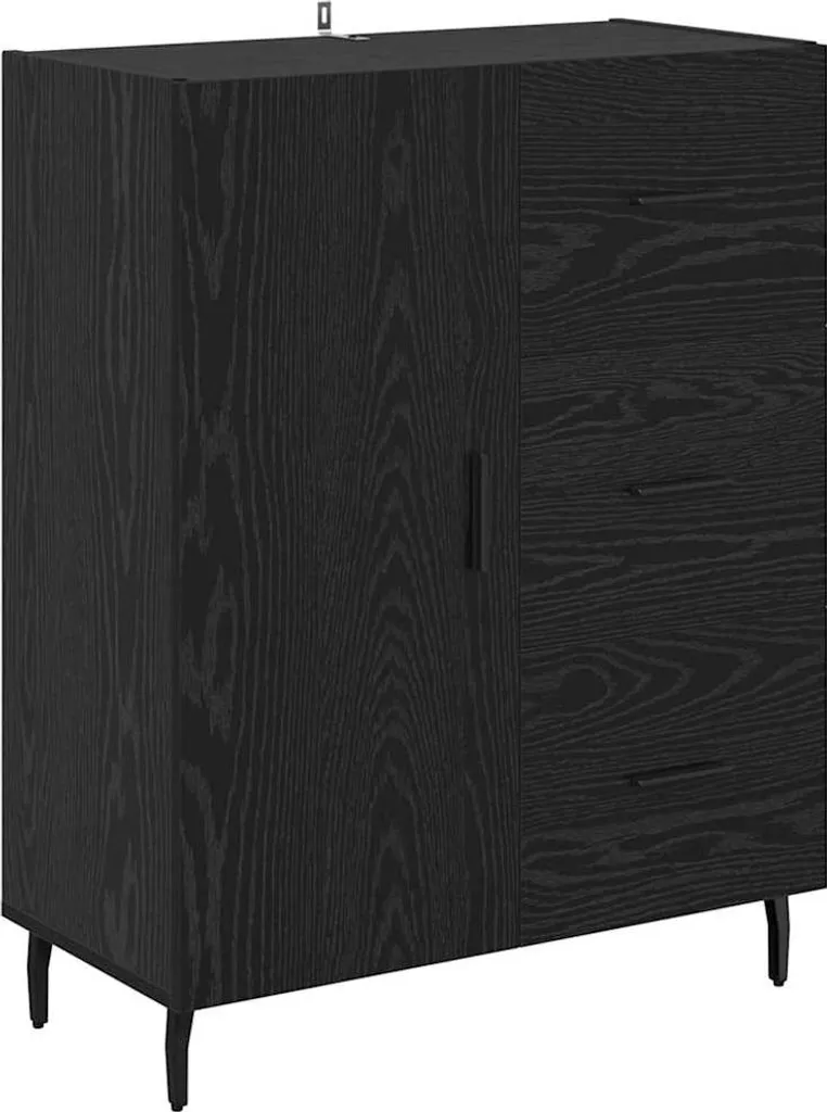 Credenza Rovere Nero 90 cm Altezza - Mobile con Cassetti Robusto