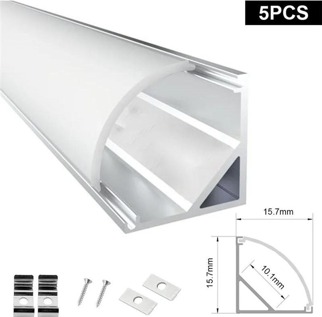LED Aluminiumprofil - Kanal für LED-Streifen - 5er-Set - 1 m Länge - Für 5050/2835 LED-Streifen - PC-Abdeckung Diffusor - Beige